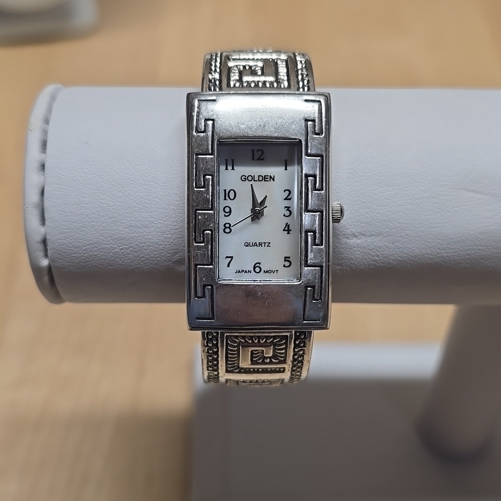 {Golden} Silver Color Greek Designs Women's Cuff Bangle Watch